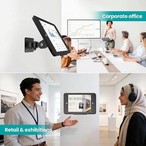 حامل تثبيت على الحائط لجهاز iPad مضاد للسرقة، غلاف كشك لوحي من الألومنيوم عالي التحمل مع قفل، حامل شاشة POS للبيع بالتجزئة يدور 360 درجة لجهاز iPad 10.2 بوصة الجيل التاسع والثامن والسابع، أسود تجاري in Kuwait