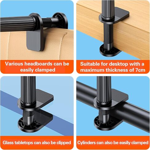 Gooseneck Tablet Stand Holder for Bed, Long Arm Clamp Clip Stand for Desk Table Kitchen Game, Flexible Foldable Adjustable for Phones and Tablets - Black in Saudi Arabia