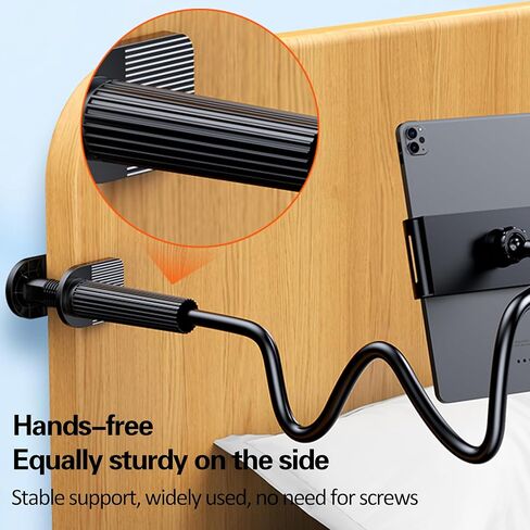 Gooseneck Tablet Stand Holder for Bed, Long Arm Clamp Clip Stand for Desk Table Kitchen Game, Flexible Foldable Adjustable for Phones and Tablets - Black in Saudi Arabia