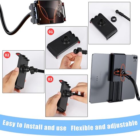 Gooseneck Tablet Stand Holder for Bed, Long Arm Clamp Clip Stand for Desk Table Kitchen Game, Flexible Foldable Adjustable for Phones and Tablets - Black in Saudi Arabia