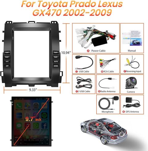 Android 15 Car Radio for Lexus GX470 2002-2009 & Toyota Prado, Support Wireless A-pple CarPlay & Android Auto, GPS Navigation Stereo,Bluetooth 5.2, Mirrorlink,FM/RDS, Backup Camera, 4G+64G in Saudi Arabia