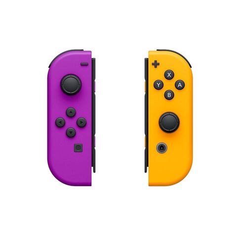 PremGear Neon Purple/Neon Orange Joy-Con (L-R) for Nintendo Switch, Thumb Grips (8 pack - Black, Blue, Red & Clear), 24 Slot Game Card Holder & Cleaning Cloth in Saudi Arabia