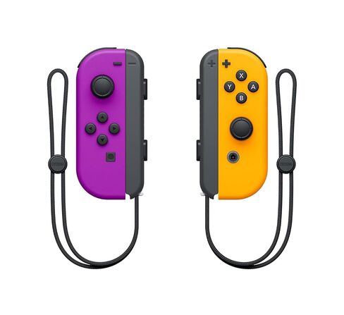 PremGear Neon Purple/Neon Orange Joy-Con (L-R) for Nintendo Switch, Thumb Grips (8 pack - Black, Blue, Red & Clear), 24 Slot Game Card Holder & Cleaning Cloth in Saudi Arabia