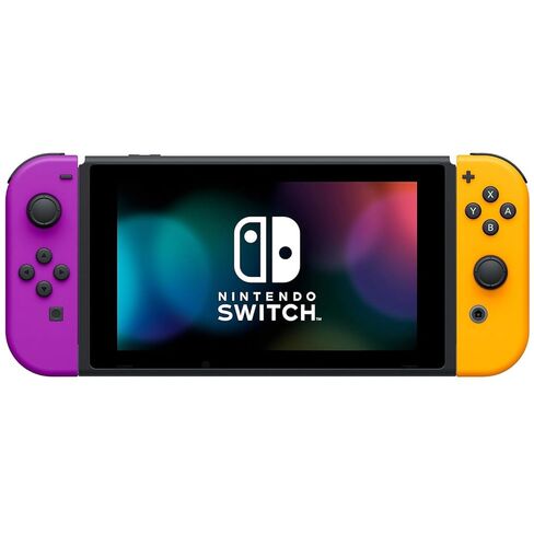 PremGear Neon Purple/Neon Orange Joy-Con (L-R) for Nintendo Switch, Thumb Grips (8 pack - Black, Blue, Red & Clear), 24 Slot Game Card Holder & Cleaning Cloth in Saudi Arabia
