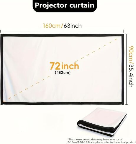72 Inch Projector Screen, 16:9 4K HD Double-Sided Video Projection Screen, Wrinkle-Free Washable Portable Projector Movie Screen for Home Theater Party Office Indoor Outdoor Camping in Saudi Arabia