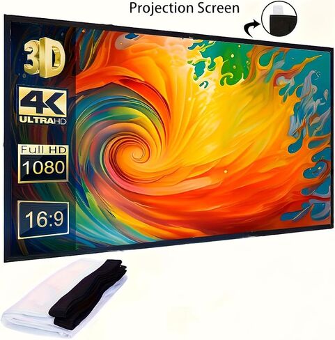 72 Inch Projector Screen, 16:9 4K HD Double-Sided Video Projection Screen, Wrinkle-Free Washable Portable Projector Movie Screen for Home Theater Party Office Indoor Outdoor Camping in Saudi Arabia