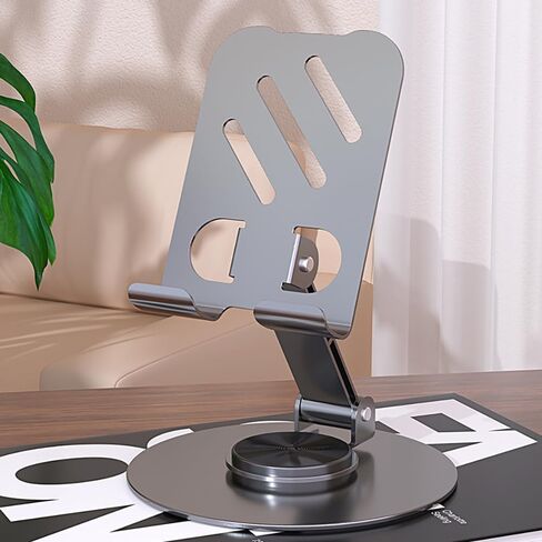 360° Rotating Metal Phone Stand - Compact, Foldable & Portable Desktop Holder for All Smartphones and Tablets（Purple） in Saudi Arabia