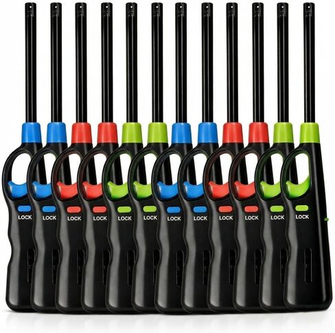 Long Reach BBQ Utility Lighters with Safety Lock, 12 Pack, Multipurpose for Grill, Candles, Stove, Fireplace, Assorted Colors in Saudi Arabia