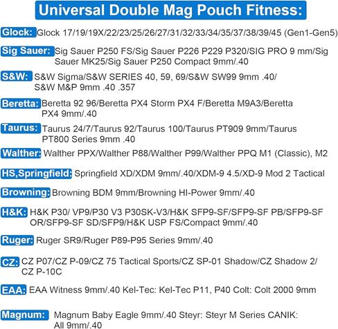 Universal Double Magazine Holder - Lightweight and Durable Double Magazine Pouch for 9mm/.40/.357/.380 Calibers, Adjustable Mag Pouch for Glock, Taurus, Beretta, Sig, H&k, Cz, S&w, Colt (Paddle) in Saudi Arabia