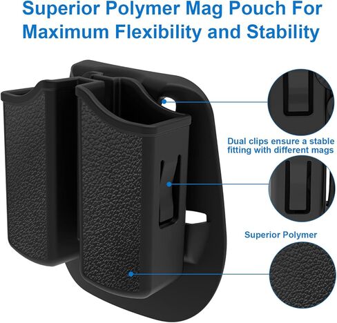 Universal Double Magazine Holder - Lightweight and Durable Double Magazine Pouch for 9mm/.40/.357/.380 Calibers, Adjustable Mag Pouch for Glock, Taurus, Beretta, Sig, H&k, Cz, S&w, Colt (Paddle) in Saudi Arabia