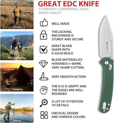 سكين جيب قابل للطي من Ganzo G768-GB EDC شفرة حادة D2 من الفولاذ المقاوم للصدأ مقبض G10 مع مشبك في الهواء الطلق سكين جيب قابل للطي للصيد والصيد والمشي لمسافات طويلة أفضل هدية للرجال (أخضر) in Kuwait
