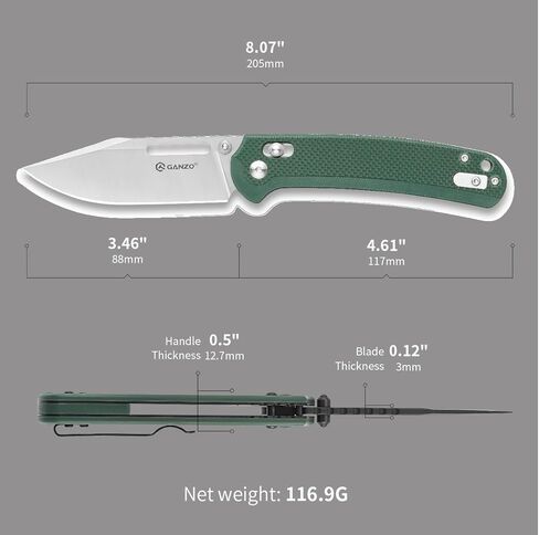 سكين جيب قابل للطي من Ganzo G768-GB EDC شفرة حادة D2 من الفولاذ المقاوم للصدأ مقبض G10 مع مشبك في الهواء الطلق سكين جيب قابل للطي للصيد والصيد والمشي لمسافات طويلة أفضل هدية للرجال (أخضر) in Kuwait