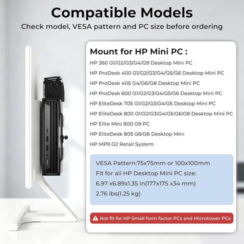 Mini PC VESA Mount for HP with C-Clamp VESA Wall Under Desk or Desk Clamp Mount for EliteDesk 800 805 705, Pro Mini 260, ProDesk 600 405 Mini PC Mounting Bracket for HP Mount to a Monitor Arm in Saudi Arabia