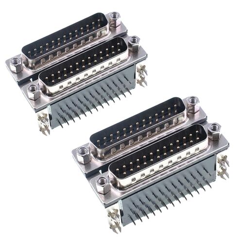 2Pcs Double Male DB25 Socket Adapter, Dual Layer PCB Mount Connector, 90° Right Angle D-Sub, Black, 19.05mm Spacing in Saudi Arabia