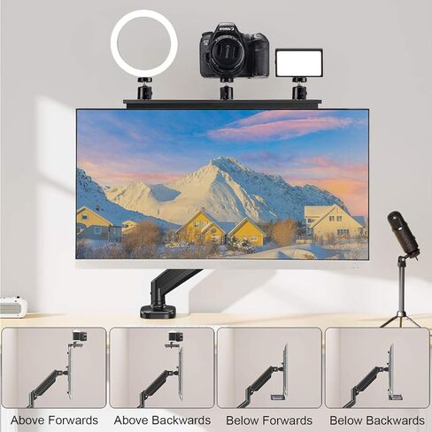IFCASE Above/Behind Desk Monitor Shelf Mount Holds SLR Camera, Light Webcam, Microphone Fits VESA 75mm 100mm Compatible with Monitor Arm (Black, Shelf with Tripod Head) in Saudi Arabia
