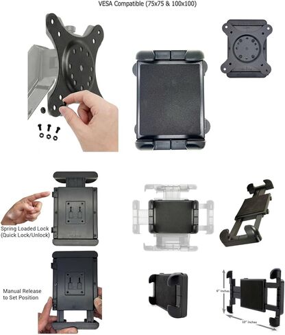 Universal VESA AMPS Mounting Holder for Tablets w/Spring Loaded Clamp that Will fit iPad Galaxy Tab Tablet up to 14" inch Screen & 0.70" Thick (75x75 | 100x100 | AMPS 2/4 Hole Mount Pattern) in Saudi Arabia