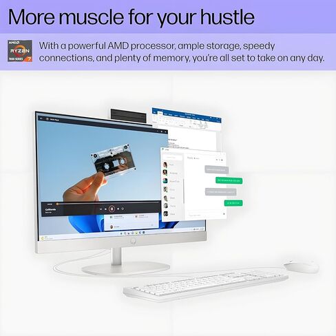 HP 2025 24" FHD All in one Desktop Computer Powerful Performance for Home & Office, AMD Ryzen 7 7730U, 64GB RAM, 1TB PCIe SSD, Dual Speakers, Slim Bezel, Wi-Fi 6, HDMI, Bluetooth, White, Windows 11 in Saudi Arabia