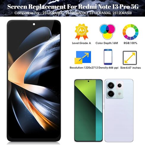 Incell for Xiaomi Redmi Note 13 Pro 5G Screen Replacemet for Xiaomi Redmi Note 13 Pro 5G LCD Display for 2312DRA50C, 2312CRAD3C Touch Screen Digitizer Assembly Repair Kits Without Frame(Black) in Saudi Arabia