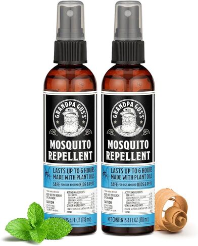 Grandpa Gus's Natural Mosquito Repellent Spray, Time-Release Plant-Based Actives, Non-Greasy, No Stains, No DEET, 4 oz (Pack of 2) in Saudi Arabia