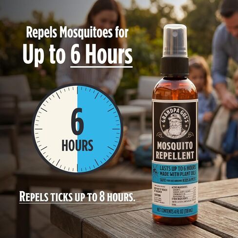 Grandpa Gus's Natural Mosquito Repellent Spray, Time-Release Plant-Based Actives, Non-Greasy, No Stains, No DEET, 4 oz (Pack of 2) in Saudi Arabia