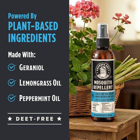 Grandpa Gus's Natural Mosquito Repellent Spray, Time-Release Plant-Based Actives, Non-Greasy, No Stains, No DEET, 4 oz (Pack of 2) in Saudi Arabia