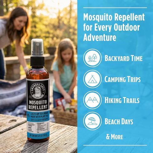 Grandpa Gus's Natural Mosquito Repellent Spray, Time-Release Plant-Based Actives, Non-Greasy, No Stains, No DEET, 4 oz (Pack of 2) in Saudi Arabia