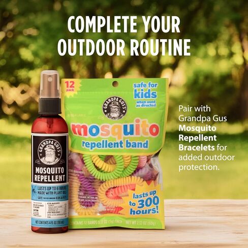 Grandpa Gus's Natural Mosquito Repellent Spray, Time-Release Plant-Based Actives, Non-Greasy, No Stains, No DEET, 4 oz (Pack of 2) in Saudi Arabia