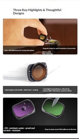 Magnetic ND CPL UV Filter Set Compatible with DJI Osmo Pocket 3 Creator Combo Accessories, Polarized ND ND16/PL ND32/PL ND64/PL ND256/PL (ND16) in Saudi Arabia