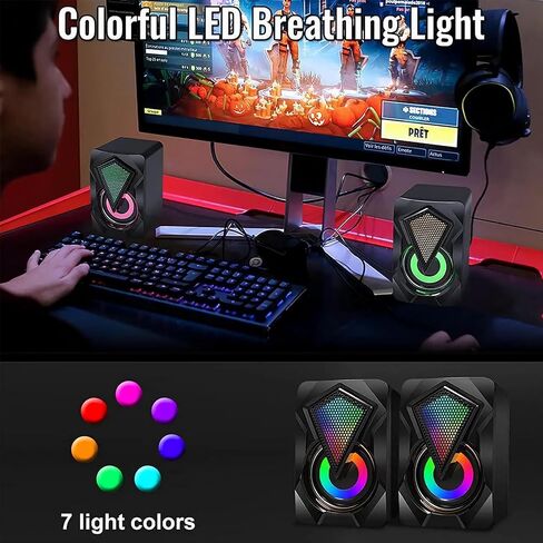سماعات الكمبيوتر X2 مكبر صوت سلكي للكمبيوتر الشخصي 2.0 USB للألعاب، ستيريو صغير للوسائط المتعددة، التحكم في مستوى الصوت مع أضواء RGB، مدخل Aux 3.5 مم للهواتف والأجهزة اللوحية والكمبيوتر المحمول in Kuwait