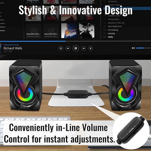 سماعات الكمبيوتر X2 مكبر صوت سلكي للكمبيوتر الشخصي 2.0 USB للألعاب، ستيريو صغير للوسائط المتعددة، التحكم في مستوى الصوت مع أضواء RGB، مدخل Aux 3.5 مم للهواتف والأجهزة اللوحية والكمبيوتر المحمول in Kuwait