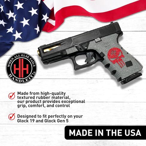 Handleitgrips Gun Grip Wrap Tape, Non-Slip, Adhesive Style, Do It Yourself, Easy Installation, Accessories, Compatible with Glock 19/23 Gen 5 Gray Textured Rubber, Veteran Owned, Made in The USA in Saudi Arabia
