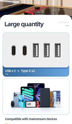 Multifunctional Power Socket with Multi-Port Extension: 6 AC Sockets, 5 USB Ports (2 USB-C), an Independent Switches and a Time Display, Ideal for Schools, Studios, Workshops, Etc. White in Saudi Arabia