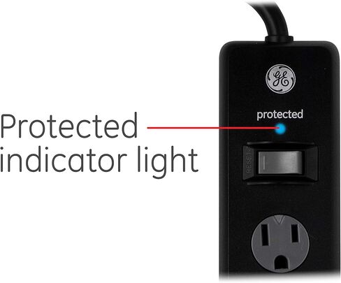 GE 6-Outlet Surge Protector، عبوتان، سلك تمديد بطول 6 أقدام، شريط طاقة، 800 جول، قابس مسطح، أغطية أمان ملتوية للإغلاق، ضوء مؤشر محمي، مدرج في قائمة UL، أسود، 54654 in Saudi Arabia