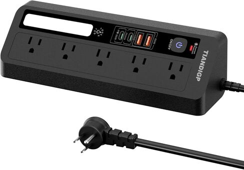 واقي التيار الكهربائي، 5 منافذ مع شحن PD65W (2 USB-A 2 USB-C) مع ضوء ليلي، سلك مدرج ETL بطول 6 أقدام، للمنزل والمكتب واختبار UL الأساسي (PD35W-أسود) in Kuwait