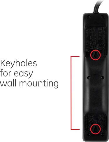 GE 6-Outlet Surge Protector، عبوتان، سلك تمديد بطول 6 أقدام، شريط طاقة، 800 جول، قابس مسطح، أغطية أمان ملتوية للإغلاق، ضوء مؤشر محمي، مدرج في قائمة UL، أسود، 54654 in Saudi Arabia