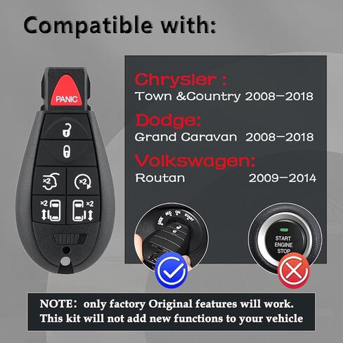 2PCS DIY Key Fob Kit استبدال لـ 2008-2018 Dodge Grand Caravan & Chrysler Town Country 2009-2014 VW Routan دخول بدون مفتاح عن بعد IYZ-C01C، M3N5WY783X مع أداة Obd سهلة in Kuwait