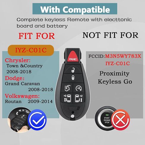 2PCS DIY Key Fob Kit استبدال لـ 2008-2018 Dodge Grand Caravan & Chrysler Town Country 2009-2014 VW Routan دخول بدون مفتاح عن بعد IYZ-C01C، M3N5WY783X مع أداة Obd سهلة in Kuwait