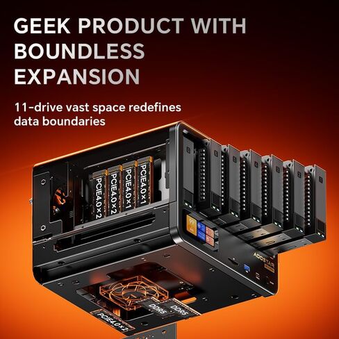 AOOSTAR WTR MAX AMD R7 PRO 8845HS MiniPC 6+5 Bays Desktop NAS ((هيكلي) 2 * 10 جيجابايت SFP + LAN منافذ، USB4 ومنفذ Oculink، يدعم ذاكرة الوصول العشوائي ECC، 2 * فتحات DDR5 5600 ميجا هرتز، 5 * فتحات M.2 NVME in Kuwait