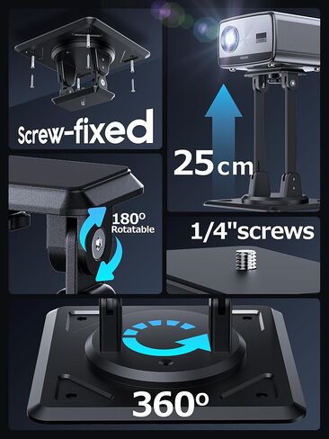 3-in-1 Projector Stand, Ceiling Wall Desktop Mount, 360° Swivel & 180° Tilt, 1/4 Inch Screw, ABS Material, Works with Nebula Capsule 3/Air/Pro, XGIMI Halo+/MoGo and Most Projectors (Black) in Saudi Arabia