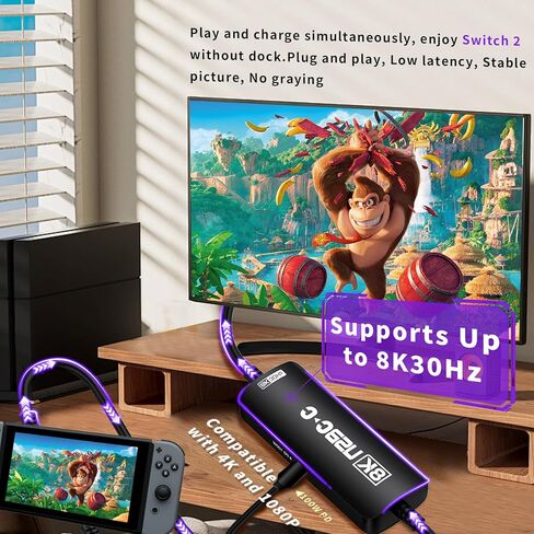 محول Guermok USB-C إلى AR، 8K@30 هرتز / 4K@144 هرتز / 1080P@240 هرتز، كابل فيديو USB C إلى USBC بطول 3.93 قدم مع PD 3.0، سويتش 2/1 TV Dock، لنظارات AR والشاشات المحمولة وشاشات العرض من النوع C (أسود) in Kuwait