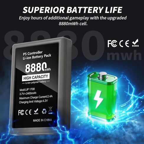GKHERD 2-Pack 8880mWh PS5 بطارية بديلة لوحدة التحكم PS5 ذات سعة عالية - متوافقة مع وحدة التحكم الأصلية PS5، تتضمن أدوات إصلاح، بطاريات قابلة لإعادة الشحن للألعاب الممتدة in Kuwait