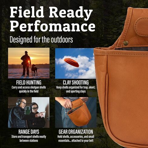 Sarge Leather Co. حقيبة Royal Shotgun Shell، حقيبة من الجلد الكولومبي المحبب العلوي مع حلقة حزام، حقيبة مفتوحة من الأعلى للصيد والرماية والاستخدام الخارجي (SLC-504) in Kuwait