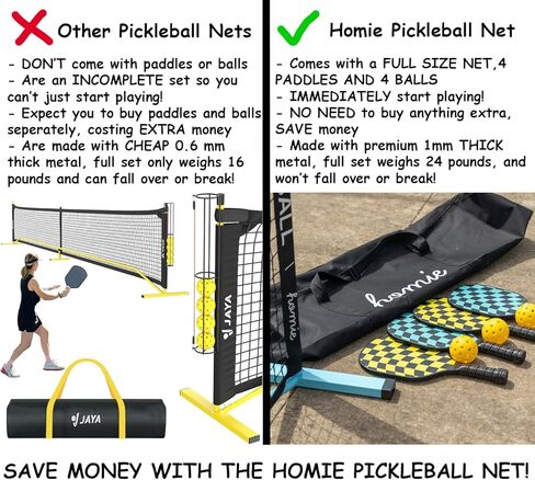 Homie Portable Pickleball Net Set with 4 Paddles, 4 Balls, Backpack Carrying Bag, 22 FT Regulation Size, Easy Setup for Outdoor Indoor, Weather Resistant Metal Frame in Saudi Arabia