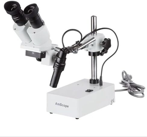 مجهر ستيريو ثنائي العينين AmScope SE410Z-LED - تكبير 10X و20X، حامل ذراع واحد، مسافة عمل طويلة 6 بوصات، ضوء LED معقوفة، للحام الدقيق وإصلاح ثنائي الفينيل متعدد الكلور in Saudi Arabia