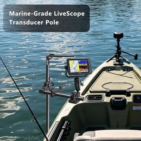 Livescope Transducer Pole 30 بوصة، محول طاقة السونار المباشر متوافق مع LVS34 Lowrance Mount لقاعدة حفر قوارب الكاياك مع كرة مقاس 1.5 بوصة C in Kuwait
