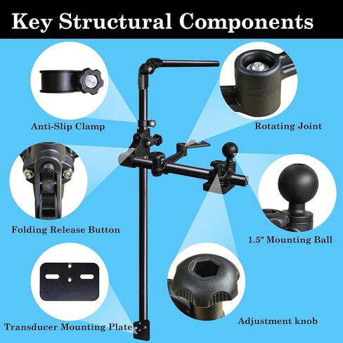 Livescope Transducer Pole 30 بوصة، محول طاقة السونار المباشر متوافق مع LVS34 Lowrance Mount لقاعدة حفر قوارب الكاياك مع كرة مقاس 1.5 بوصة C in Kuwait