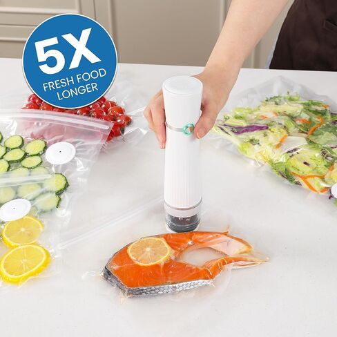 Vacuum Sealer for Food with 30 Reusable Vacuum Bags, Automatic Pressure Detection, Handheld Vacuum Sealer, Portable & Compact, White in Kuwait