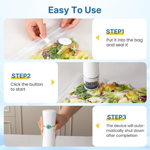 Vacuum Sealer for Food with 30 Reusable Vacuum Bags, Automatic Pressure Detection, Handheld Vacuum Sealer, Portable & Compact, White in Kuwait