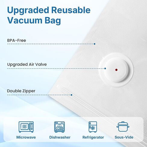 Vacuum Sealer for Food with 30 Reusable Vacuum Bags, Automatic Pressure Detection, Handheld Vacuum Sealer, Portable & Compact, White in Kuwait
