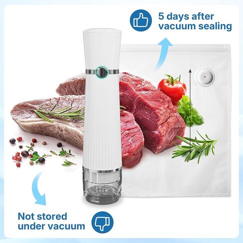 Vacuum Sealer for Food with 30 Reusable Vacuum Bags, Automatic Pressure Detection, Handheld Vacuum Sealer, Portable & Compact, White in Kuwait